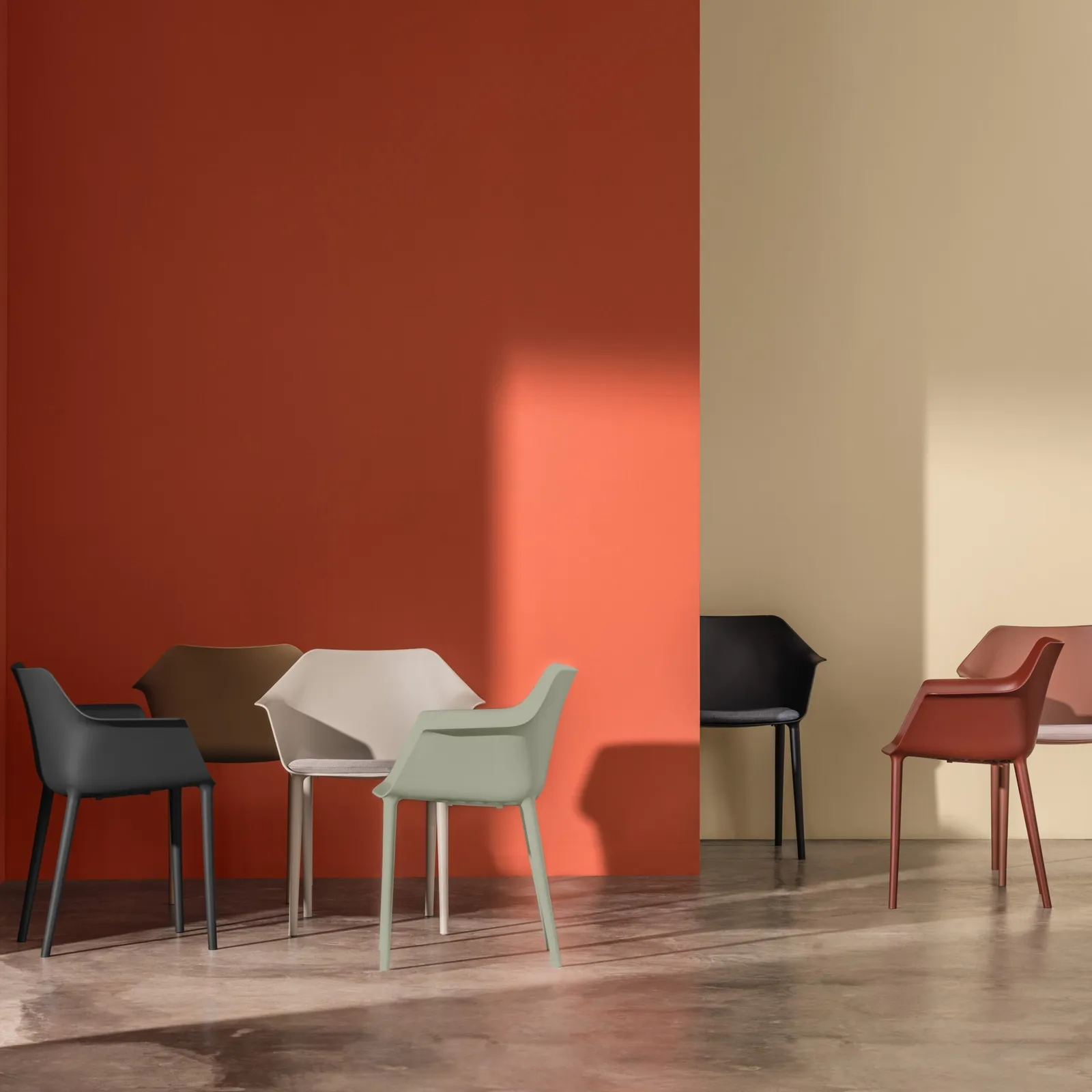 Gala-Pure-Eco-Stühle mit ungepolsterten Schalen in Schwarz, Braun, Weiß, Mint und Rostrot