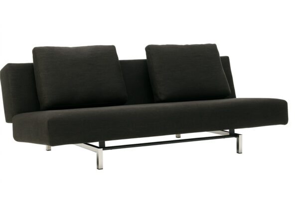 Dunkles Bensen Sleeper Schlafsofa mit zwei Rückenkissen und schlankem Metallgestell