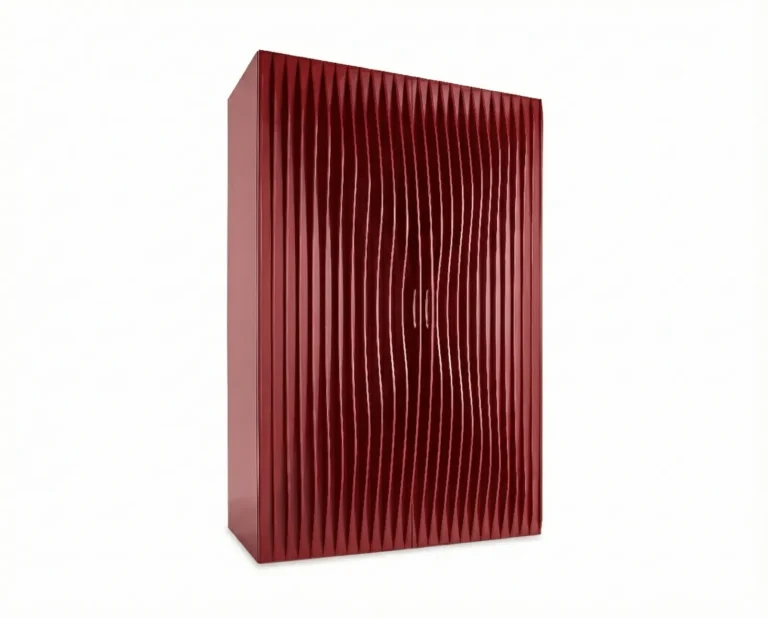 Blend Schrank von Horm in Weinrot mit gewellter Lamellenfront