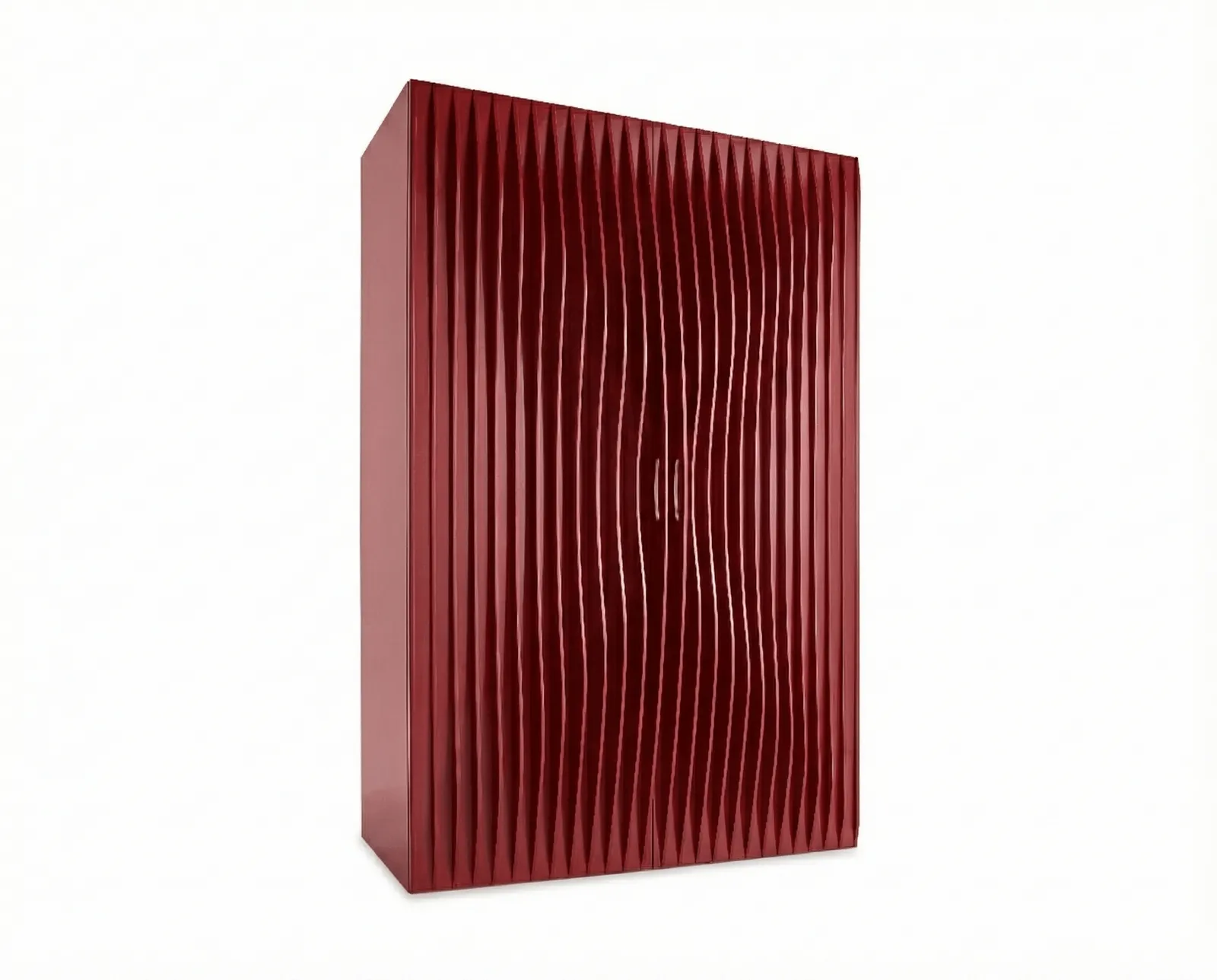 Blend Schrank von Horm in Weinrot mit gewellter Lamellenfront